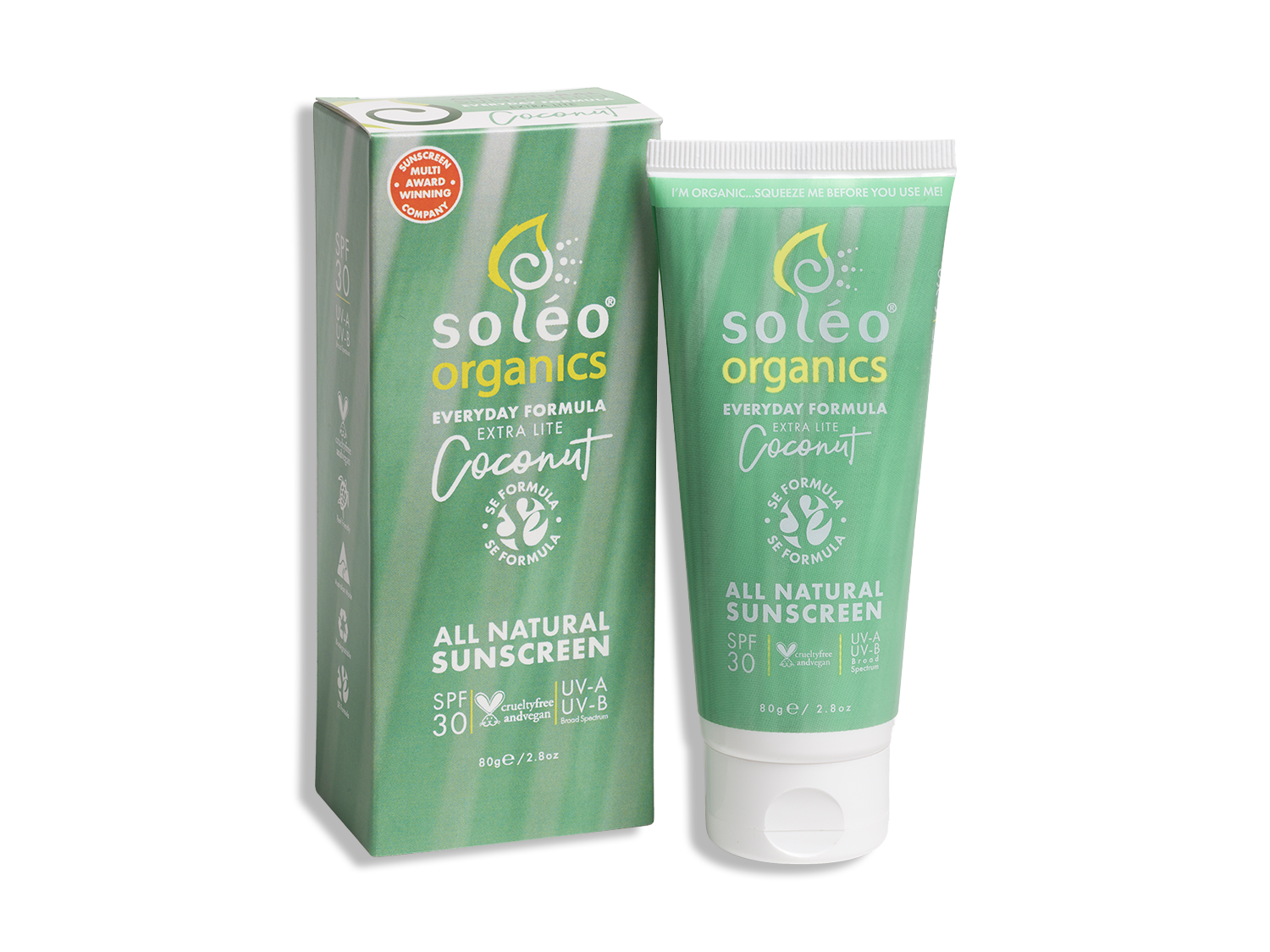 Soleo Organics everyday extralite coconut scented sunscreen