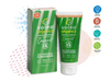 Soleo Organics natural coconut scented sunscreen with background and symbols.